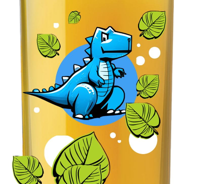 Dino-close-up Ein Bild des Produkts Kinderglas mit Dino Motiv