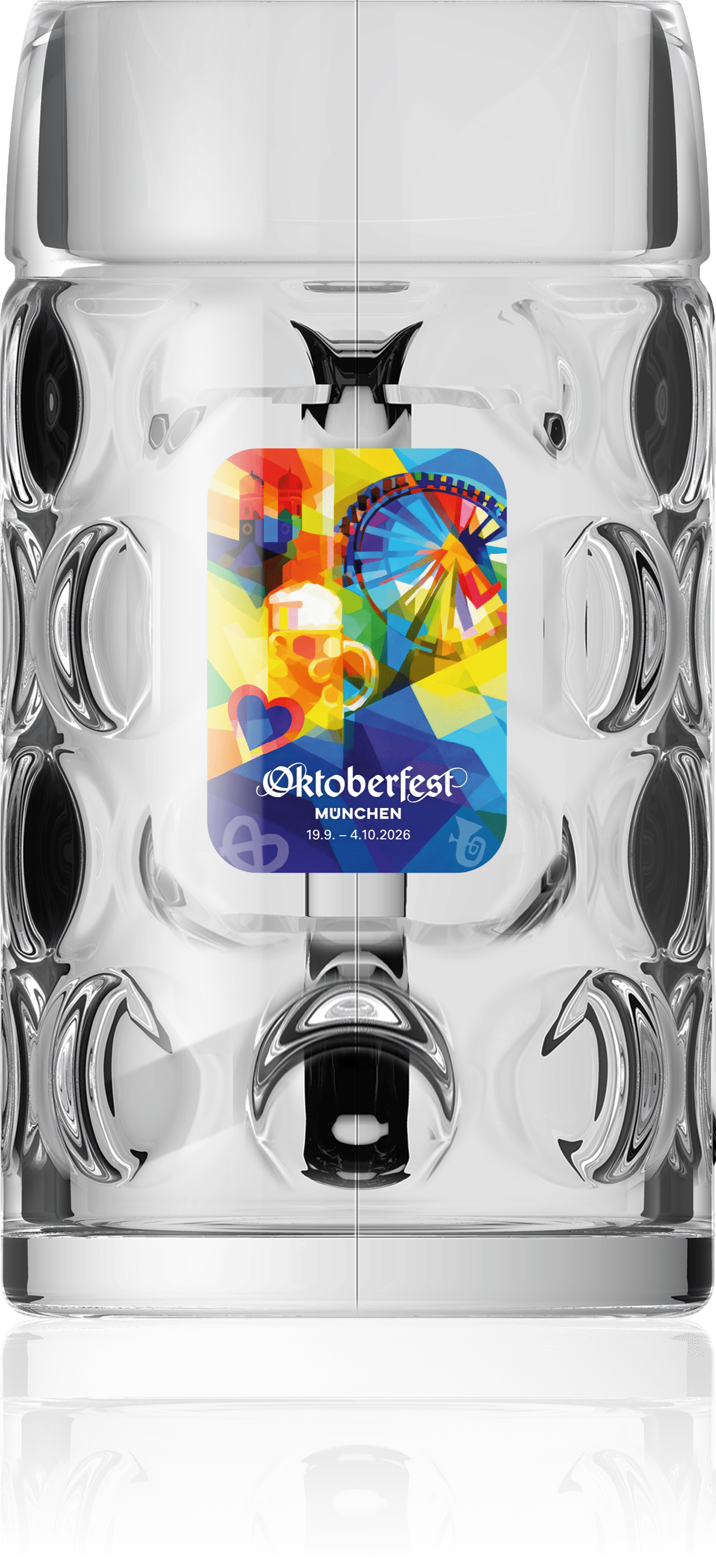 Glaskrug 1,0 l mit offiziellem Oktoberfest™ Motiv 2026