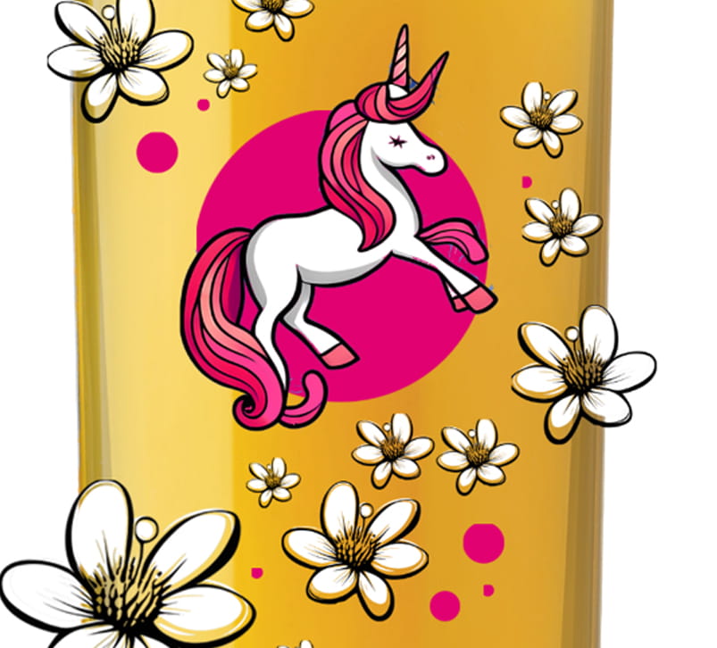 Einhorn-close-up Ein Bild des Produkts Kinderglas mit Einhorn Motiv